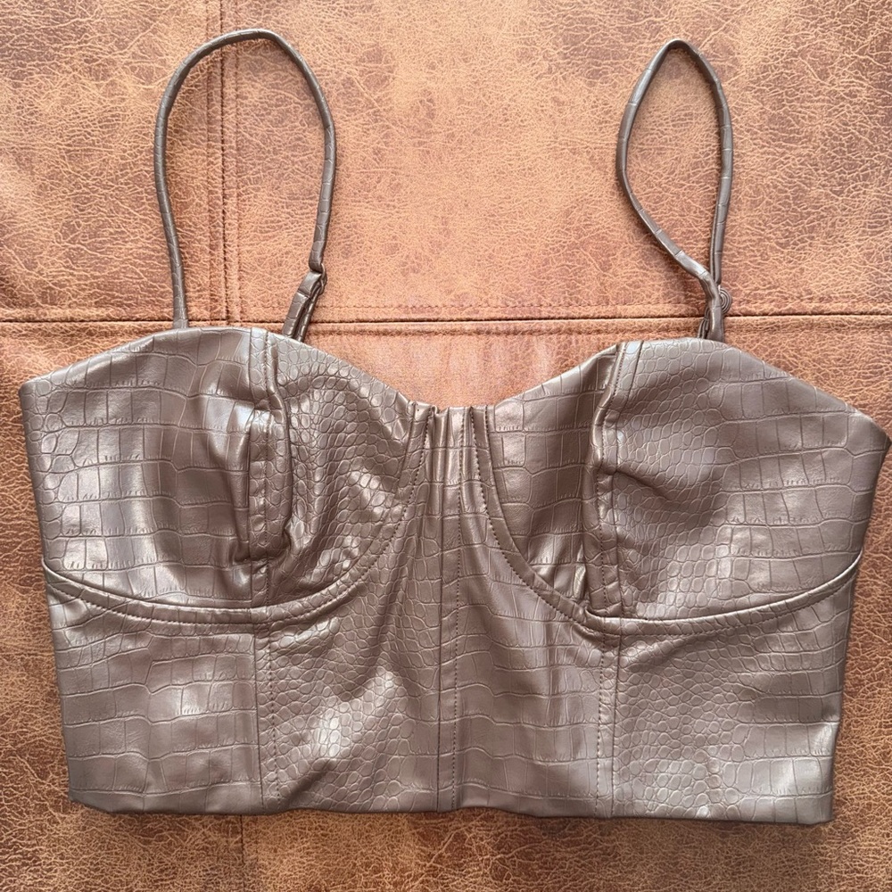 Express Brown “Leather” Crop Top NWT